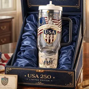 USA 250 Years Celebration 40oz Tumbler with Handle, NO STRAW Included, American Eagle Patriotic Mug, Anniversary Gift, Independence Day Cup