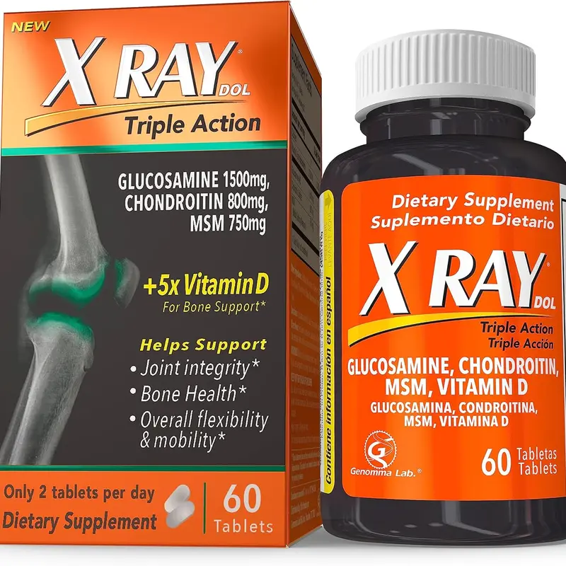 X Ray Dol Triple Action Joint Support Supplement with Glucosamine 1500mg, Chondroitin 800mg, MSM 750mg and 5X Vitamin D for Healthy Joints, Bones & Cartilage - 60 Count per Bottle - 1 Pack