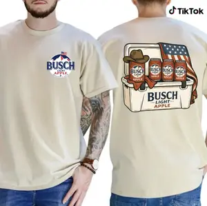 Retro 4th of July Busch Light Apple T-Shirt, American Summer Beer Graphic Tee, Fathers Day Unisex Casual Top, Full Color, Casual Top Menswear