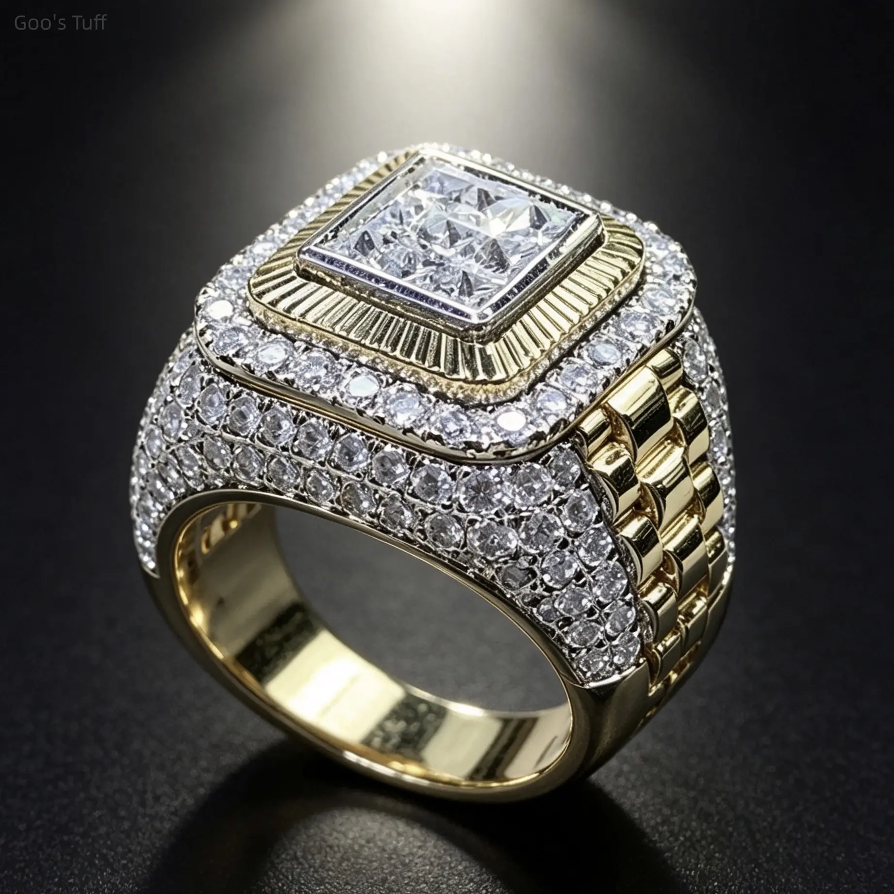 Men Finger Ring Viral Hip Hop Jewelry European Trendy Brand Iced Out Diamond Band Bold Shiny Statement Accessory For Street Dance Club Daily Hip Hop Outfit