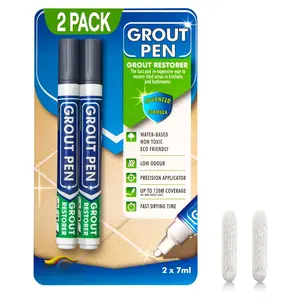 Grout Pen Dark Grey Tile  Marker:  Grout , Tile Grout Colorant and Sealer Pen - Narrow 5mm, 2 Pack with Extra Tips (7mL) - Dark Grey
