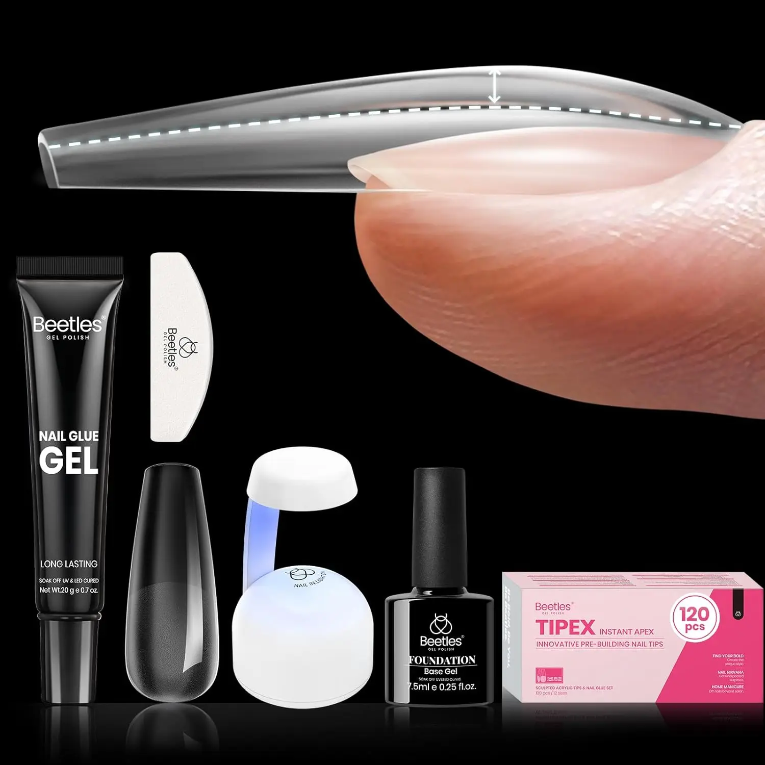 120 Pcs Long Coffin Tipex Gel Nail Kit