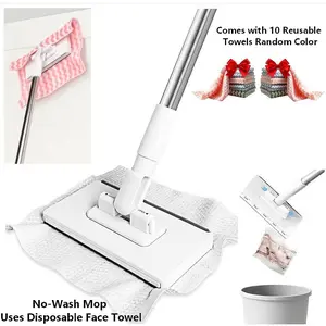 Mini Disposable Dust Mop,Hands-Free Wet Dry Flat Mop with  Clamp, Floor Cleaning Mop with 10 Reusable Cleaning Pads,suitable for Hardwood Floors and Tile Floors, Multi-Surface Dry & Wet Cleaning, for Bathroom and Home Cleaning