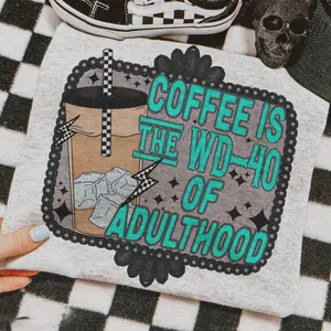 Adulthood Coffee Graphic Tshirt, Crewneck Sweatshirt cowgirl outfits clothes, western clothing, western outfit women tops, country concert outfits shirt Sweatshirt hoodie