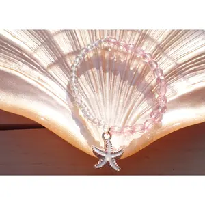 Pink & Clear Beaded Starfish Costume Bracelet, Fashion Accessory for Women