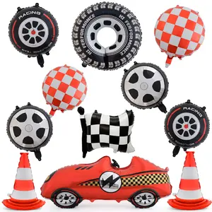 Race Car Balloons Red and White Checkered With Checkered Flag Balloons Wheel Tire Balloons for Racing Theme Birthday Party Decorations