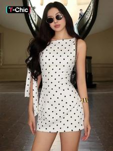 Women's Polka Dot Print Asymmetrical Neck Dress, Elegant Fashion Casual Short Dress for Daily Outdoor Wear, Women Dress for Summer