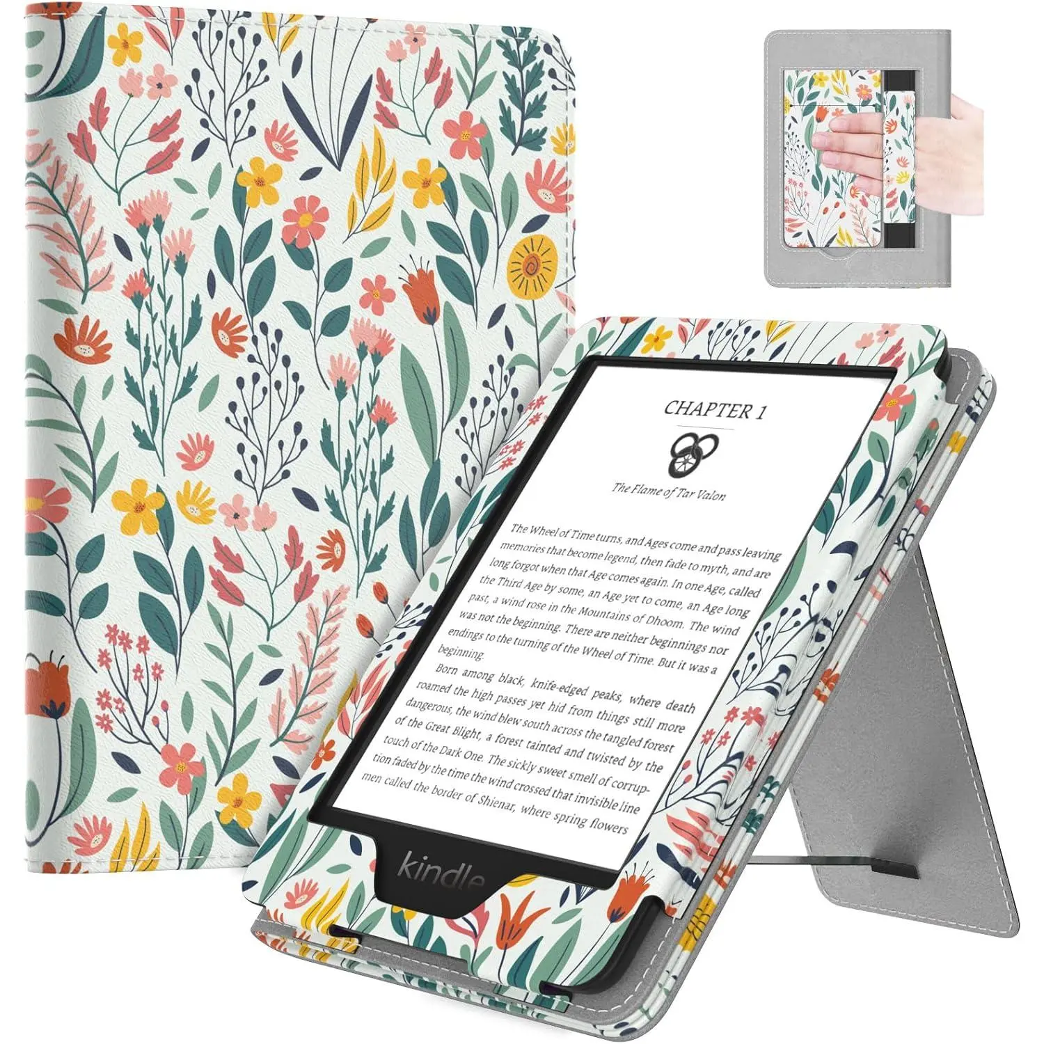 P-PCS02 PU Leather Slim Fit Case for 6" Kindle Devices, Magnetic Cover with Auto Wake/Sleep, Fits 11th Gen (2024/2022), 10th/8th Gen (2019/2016), Ultra Lightweight Protection, Flower Print Dark Green, Cash-Friendly Education Device Accessories