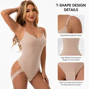 Women's Adjustable Strap Tummy Control Bodysuit, Seamless High-Waist Shapewear, Butt Lifting, Removable Pads, Crotch Hook Body Shaper, All-in-One Slimming Bodysuit