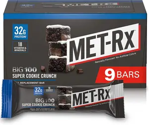 MET-Rx Big 100 Super Cookie Crunch Protein Bars | 32g Protein | 9 Bars | Meal Replacement | METAMYOSYN Blend