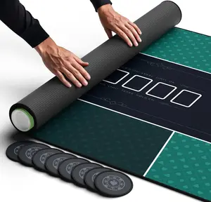 Texas Hold'em Poker Mat 70" x 30" with 8 Coasters in Gift Box | Lucky Green