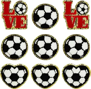 Soccer Enthusiasts Iron On/Sew On Chenille Embroidered Applique Patches with Gold Edges for Clothes Jeans etc. DIY Accessories (Football(Soccer))