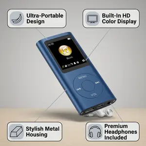 Aluminum Alloy MP3 Player, 1.8 Inch LCD Screen Slim Portable Music Player, Lossless HiFi Sound Multifunctional Player