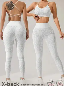 Women's Leopard Print Camisole & Leggings Activewear Set - Sleeveless Slim Fit High Stretch All Seasons Yoga Studio Multicolor 63% Polyamide 33% Polyester 4% Elastane