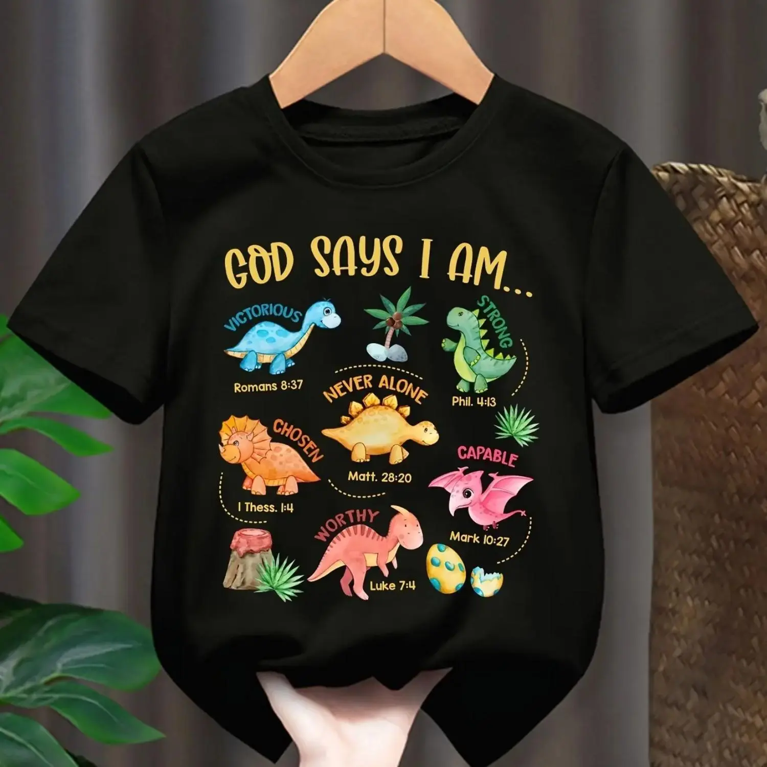 God Says I Am Kids T-Shirt, Cute Dinosaur Bible Verse Graphic Tee, Christian Religious Outfit for Toddler Boys Girls