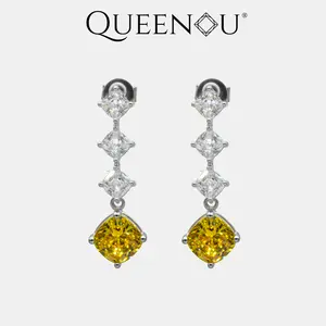 【959】Colorful Square Zircon Stud Earrings with Triple White Round Zircon Accents