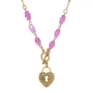 Amethyst Enigma Heart Padlock Pendant Toggle Necklace 18"