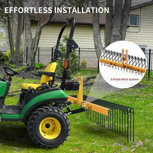OEDRO 60" Durable Powder Coated Steel Pine Straw Rake Steel Spring Landscape Rake Attaches to Cat 0 Cat 1,3 Point Hitch for Tractor, Yellow