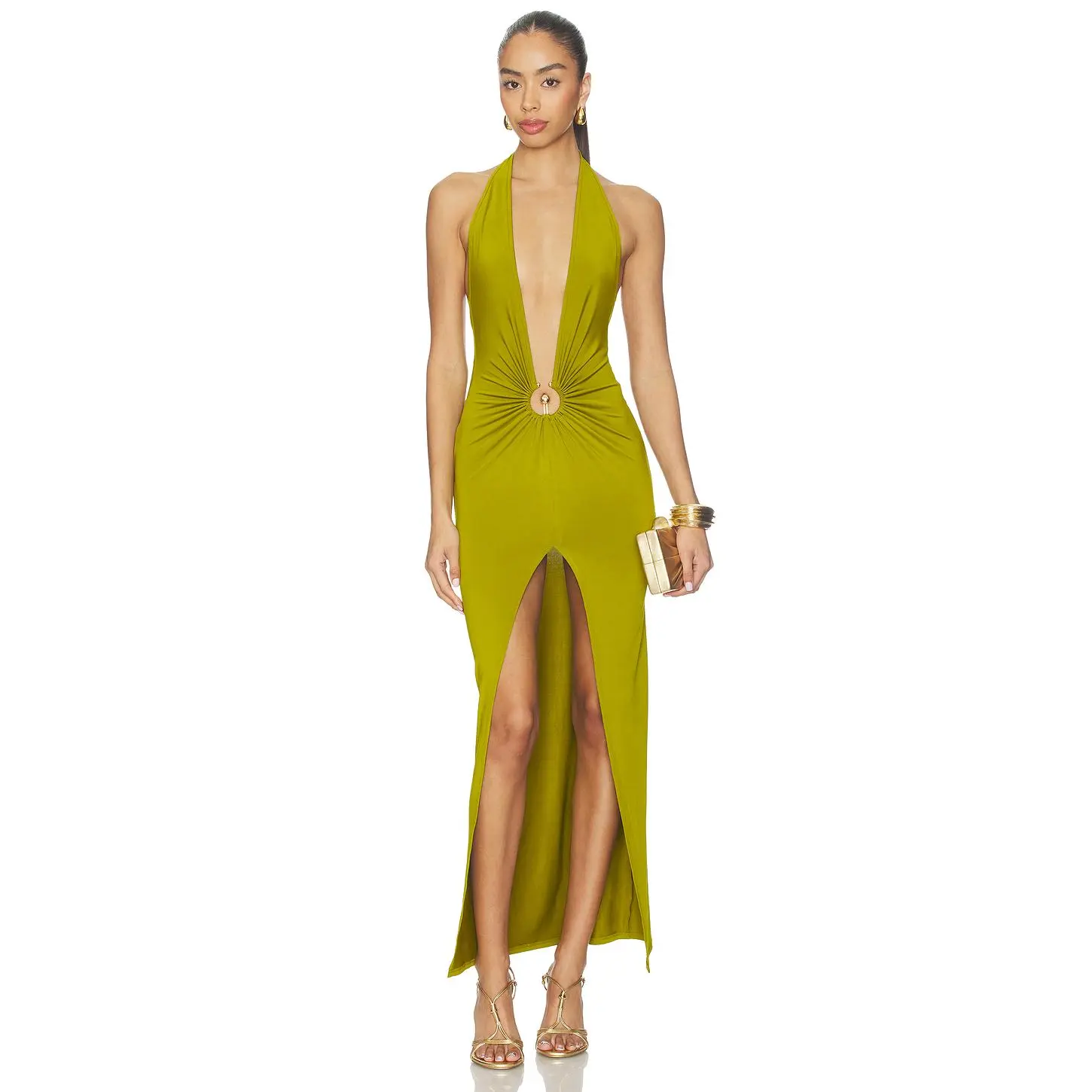 green dress brandy melville Silk midi dress with ruffled sleeves main image 1