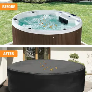 1pc Black Outdoor Spa & Pool Cover, Elastic Fasteners, Durable Polyester Fabric for Circular Bathtubs, Deck Railings, and Patio Furniture, Pool Dust Cover | Snug Fit Cover | Elastic Secure Fit