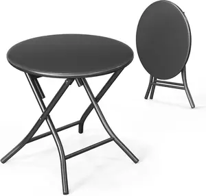 Karlhome Patio Metal Folding Side Table, Portable Small Outdoor Folding Round Table, Perfect for Indoor and Outdoor Spaces Like Balconies, Backyards, Porches, and Patios.Black