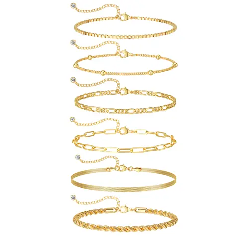 FREEKISS Dainty Bracelets For Women Trendy Jewelry Set For Women Paperclip Box Herringbone Figaro Rope Chain Bracelet Fashion Pack Gifts For Summer dealsforyoudays