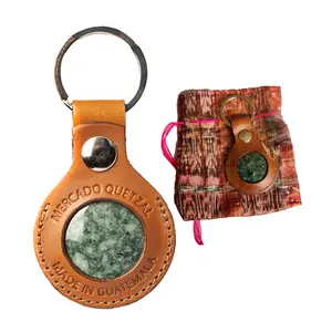 Mercado Quetzal Jade Keychain with Elegant Leather Details - Elevate Your Everyday Style with Natural Luxury and Craftsmanship key chain