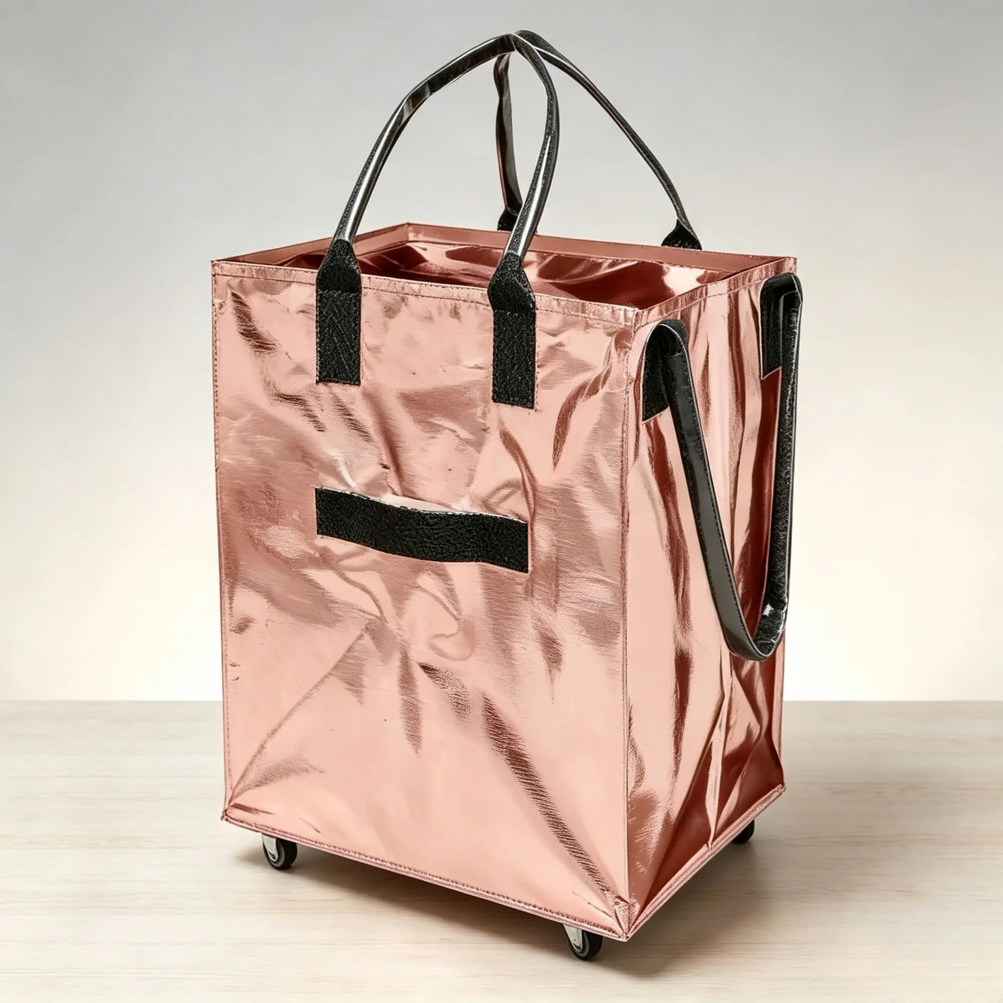 Reusable Rolling Tote Grocery Bag with Wheels - 60L Waterproof Portable Bag, Zip Closure, Folds Flat, Carries Up to 90 lbs, for Camping Business Home Storage Organization