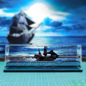 Ghost Ship Black Pearl Ship in A Bottle Fluid Liquid Drift Bottle Living Room Decoration Acrylic Gift Floating Boat Home Decor