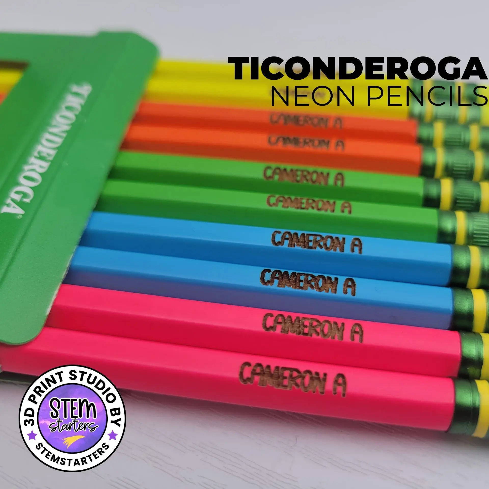 Custom Ticonderoga Neon Pencils: Personalized Engraved Neon Pencil Set, Cute Teacher Gift, Back to School Supplies, Vibrant Pastel Wood