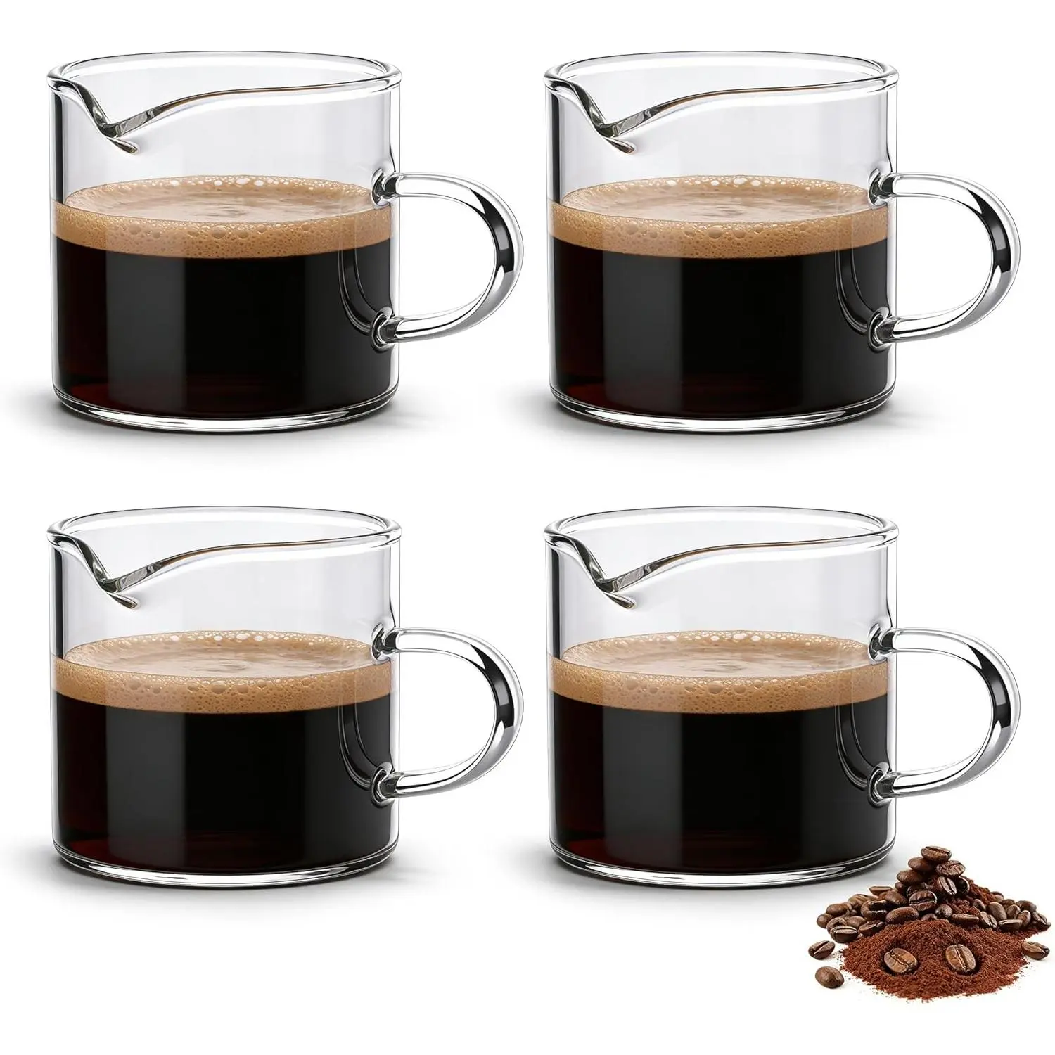Espresso Cups, Set of 4, Glass Coffee Espresso Cups with Pour Spout, 4 oz, Clear, Dishwasher Safe