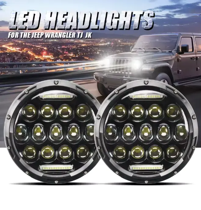 7 Inch Round LED Headlights H6024 Sealed Beam Replacement with Daytime Running Light, Compatible with Jeep Wrangler JK JKU CJ LJ TJ, Chevy GMC Ford Dodge, Miata, Hummer H1 H2, Land Rover Defender, 2PCS, Drl Support, Round Shape