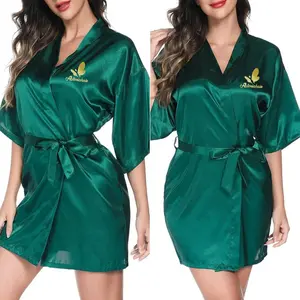 Fashion Bathrobe V Neck Satin Robe with Belt Elegant Bridal Wedding Party Robes Soft & Breathable Silky Loose Sleepwear Chic Loungewear