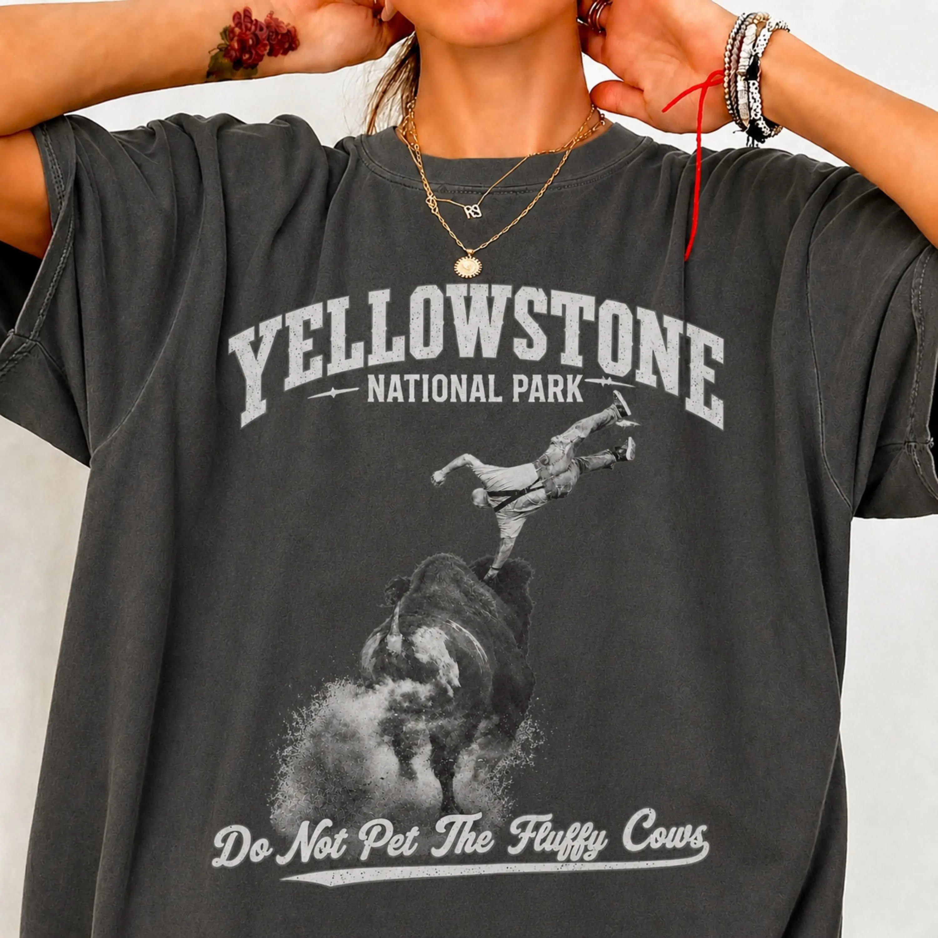 Do Not Pet The Fluffy Cows T-shirt, Yellowstone National Park Shirt, Bison Hitting Man
