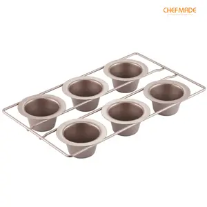 CHEFMADE Popover Cake Pan, 6-Cavity Non-Stick Yorkshire Muffin Cupcake Pan Bakeware for Oven Baking (Champagne Gold)