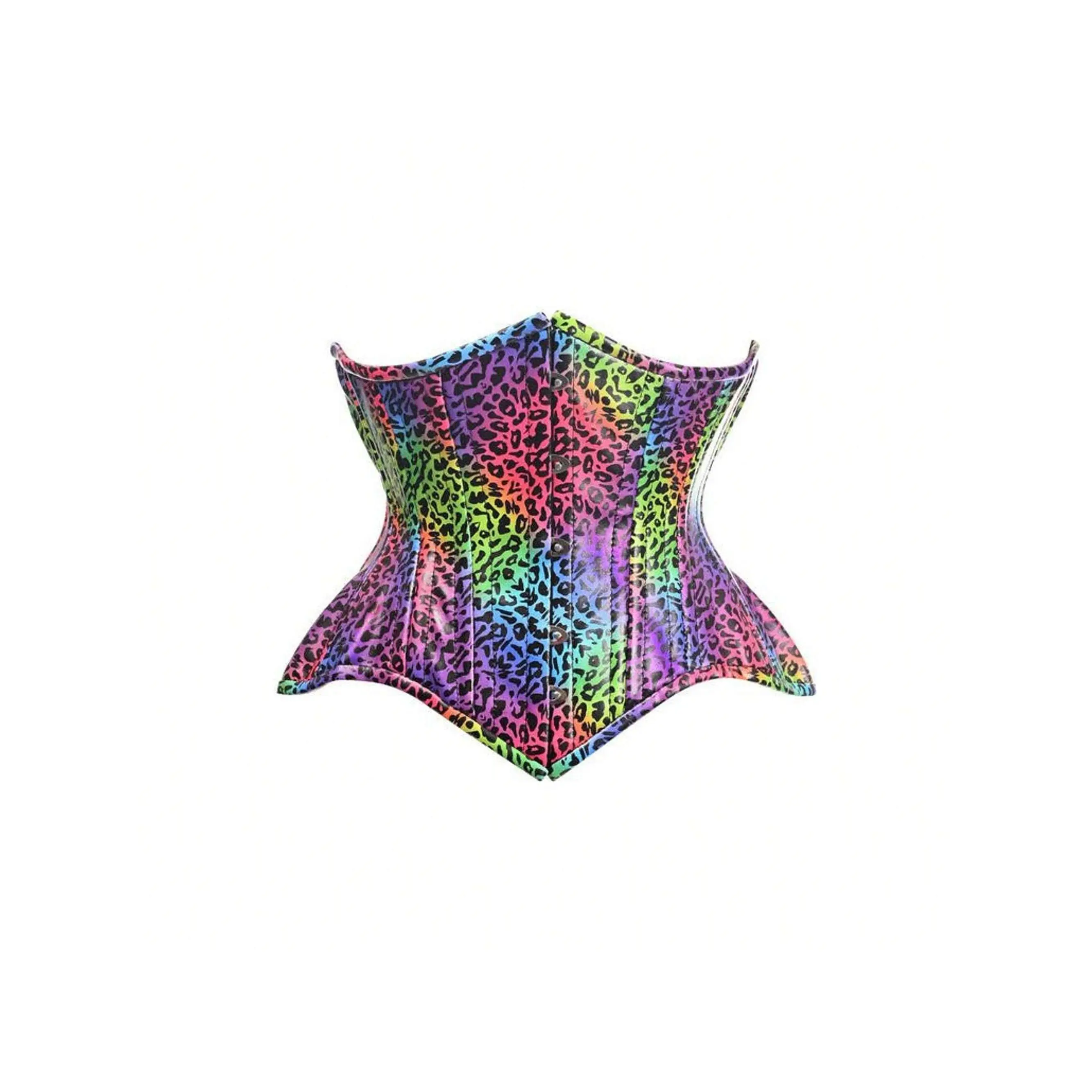 Daisy Corsets Top Drawer Rainbow Leopard Print Double Steel Boned Curvy Cut Underbust Cincher Corset