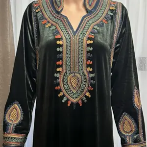 Velvet Home Dress with Rhinestone Embroidery Design