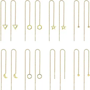 FINREZIO 8 Pairs Stainless Steel Threader Earrings Lightweight Drop Dangle Chain Earrings for Women Minimalist Chain Tassel Earrings Set Daily Cute Jewelry earring stack non tarnish jewelry goth accessories funky jewelry earring stacking set