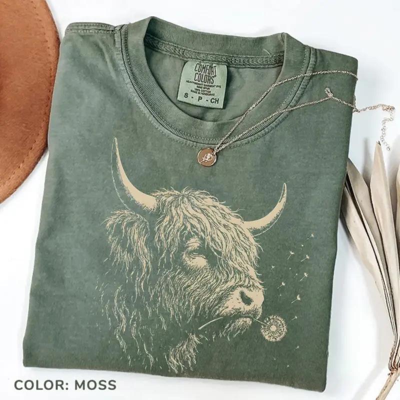 [Sale Up To 50%] Highland Cow Comfort Colors Shirt, Vintage Highland Cow Graphic Tee, Rustic Farmhouse Cow T-Shirt, Country Western Nature Lover Unisex Shirt – Rock Rolla