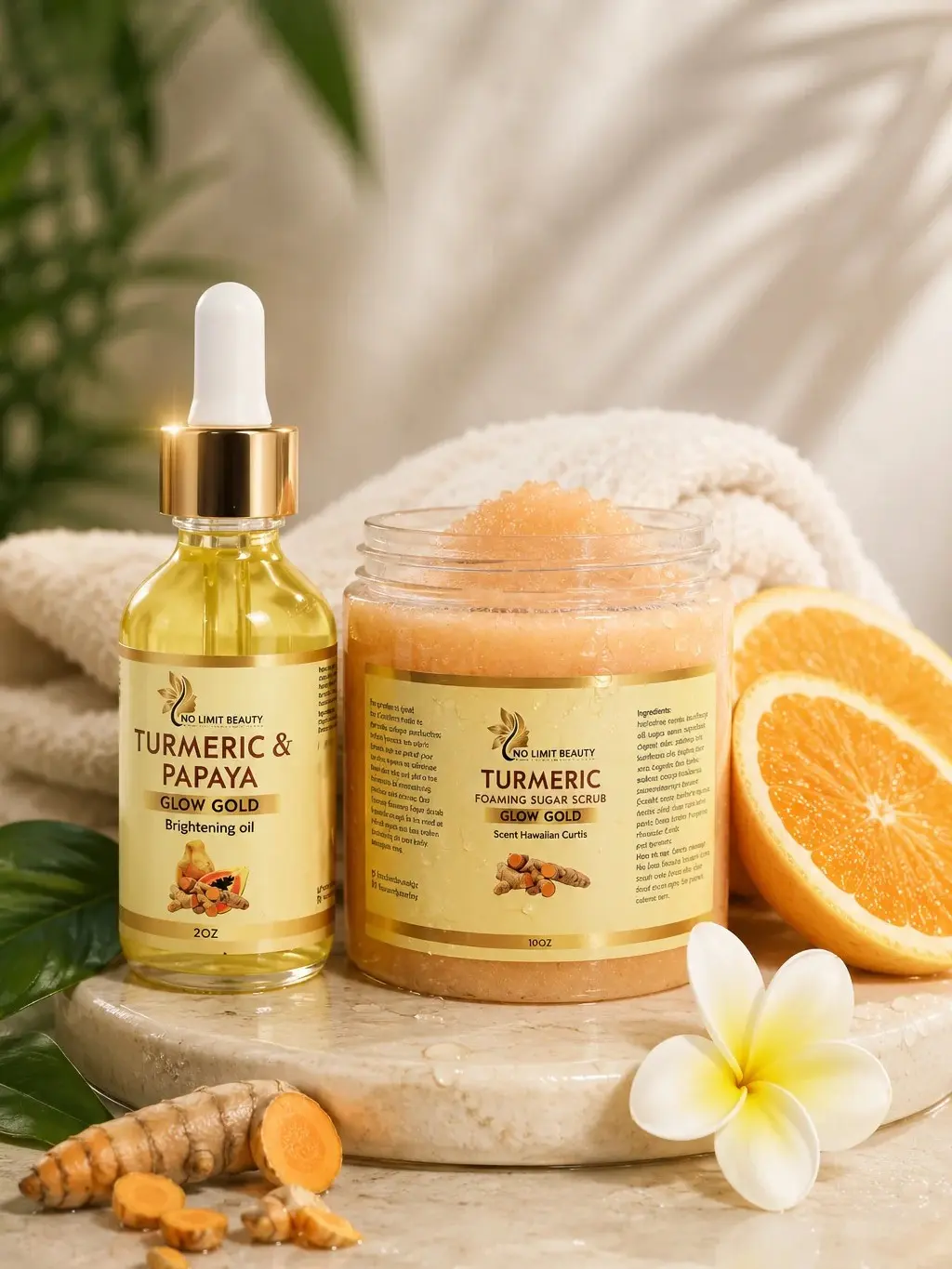 Turmeric Papaya Oil and Turmeric Scrub Skincare Set 2oz and 10oz