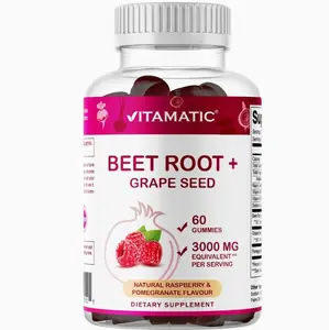 Vitamatic Beet Root Gummies - 3000mg Equivalent Per Serving - 60 Gummies - Made with Vitamin B6, B12, Grape Seed, Pomegranate & Nicotinamide
