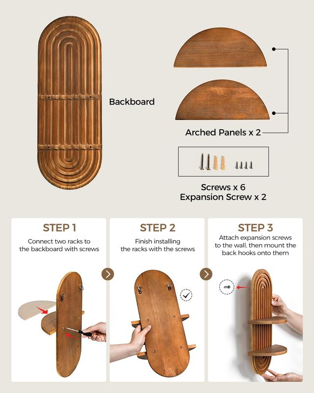 Bamworld Boho Wall Decor Brown Plant Wall Shelf, Mid Century Modern Decor Hanging Plant Shelf, 2-Tier Wooden Floating Shelves for Home, Bathroom Bedroom Living Room, Office Holding Planter Decoration