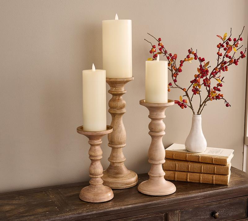 Simply Stunning Set of 3 Wood Candle Pillars by Janine Graff
