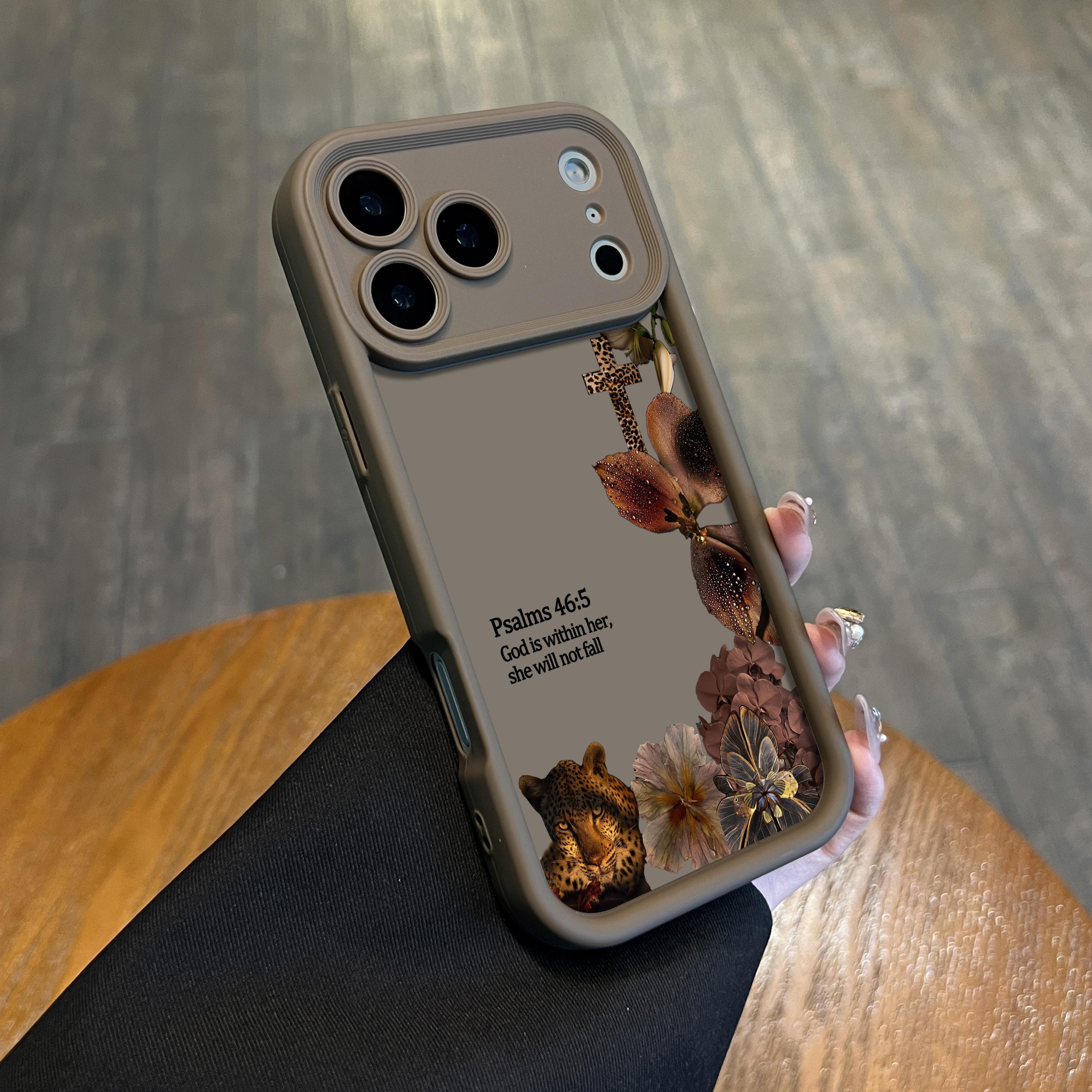 Aesthetic Leopard Print Bible Verse Phone Case for iPhone 17 Pro Max Air 16 15 Plus 14 13 12 11 with Wrist Strap Lanyard Psalms 46 5 Christian Religious Faith Gift Shockproof Protective Case