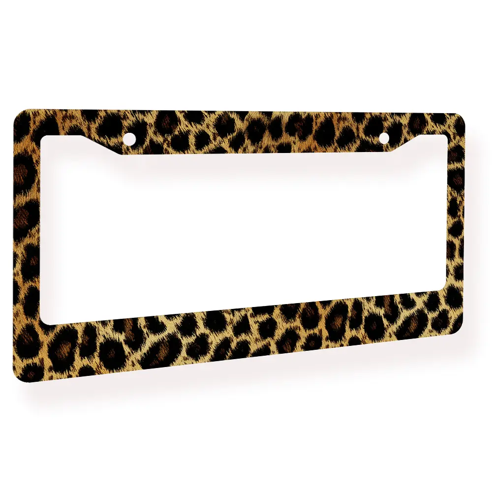 US Standard Fit Fierce Leopard Print License Plate Frame - Lightweight Aluminum License Holder, Edgy Car Upgrade for Car Truck SUV, Wild Look Automotive Body & Frame Accessory