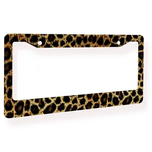 Leopard Print License Plate Frame, US Standard Car Registration Plate Holder, Wild Aesthetic Automotive Accessory