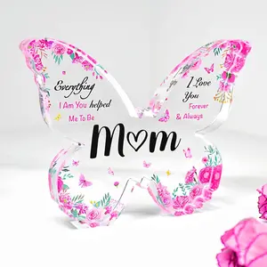 Gifts for Mom - Engraved Butterfly-Shaped Acrylic Plaque Decor 5 x 3.8 Inch - Mom Birthday Gift from Daughter Son - Mothers Day Christmas Birthday Gifts for Mom, Ideas