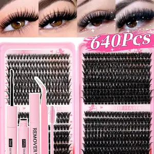 640 Piece Cluster Eyelashes, DIY Realistic Natural Look & Thin Soft Lightweight, Mixed Lengths 8-16mm, Reusable Daily Cosmetic False Lashes for Home & Outdoors, High Quality Eyelashes