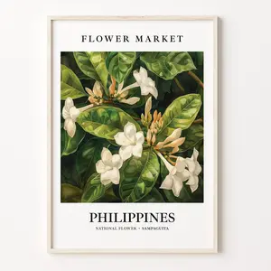 Unframed, Room Decor, Home Wall Decor, Botanical Pastel Artwork, Sampaguita Wall Art, Philippines National Flower Art Print, Filipino Floral Decor