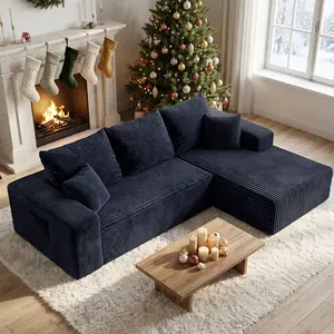 【Father's Day】Joylsle Black/Gray 103“ Modern Corduroy Modular Sectional Sofa, Flexible L-Shaped Couch Convertible to Daybed for Movie Night, 2 Packages, Includes 1 Reversible Chaise & 2 Accent Pillows, Dark Blue，a cloud couch，sofas living room